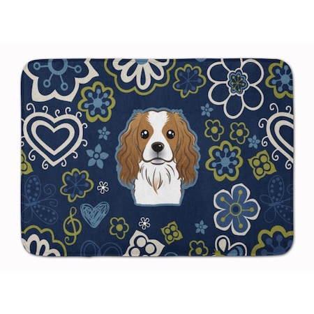 Carolines Treasures Blue Flowers Cavalier Spaniel Machine Washable Memory Foam Mat BB5075RUG